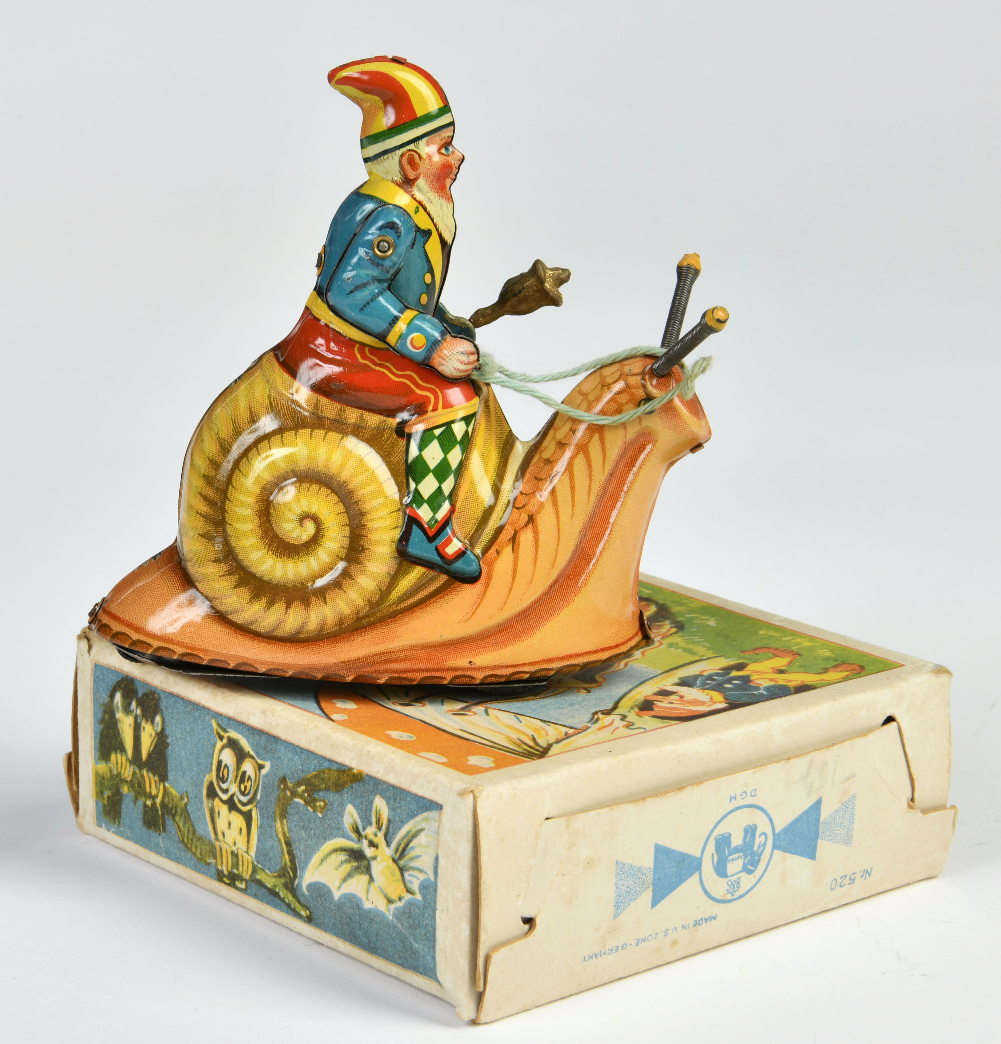 Blomer & Schüler, snail rider, US Z. Germany, 12,5 cm, tin, cw defective, box C 2+,C 1 - Image 2 of 2