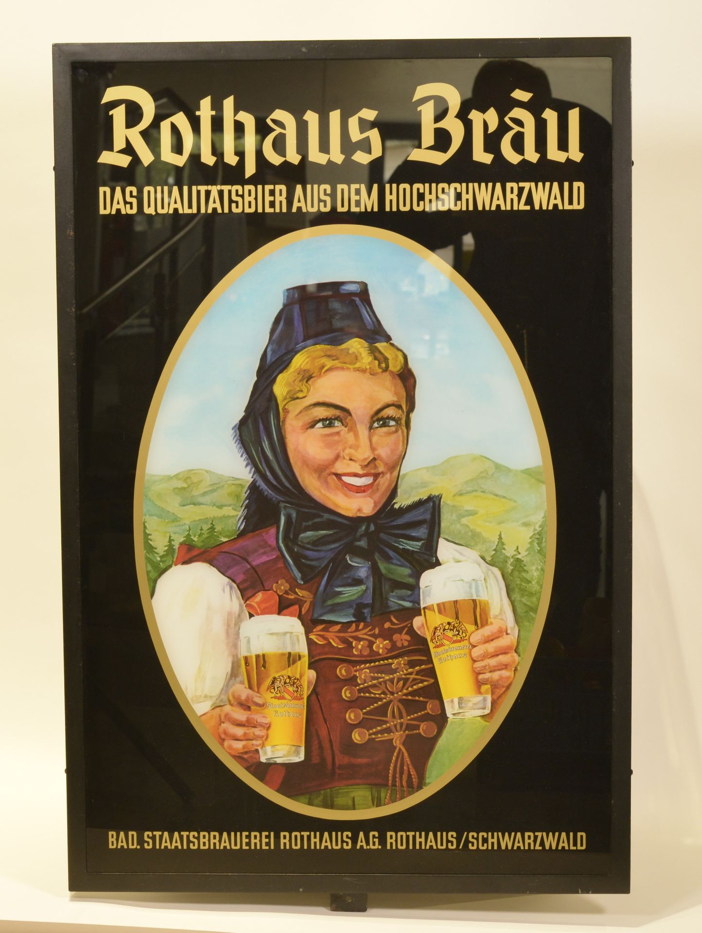 Rothaus Bräu, Das Qualitätsbier aus dem Hochschwarzwald, glas sign, in metal frame, 60x90 cm, no