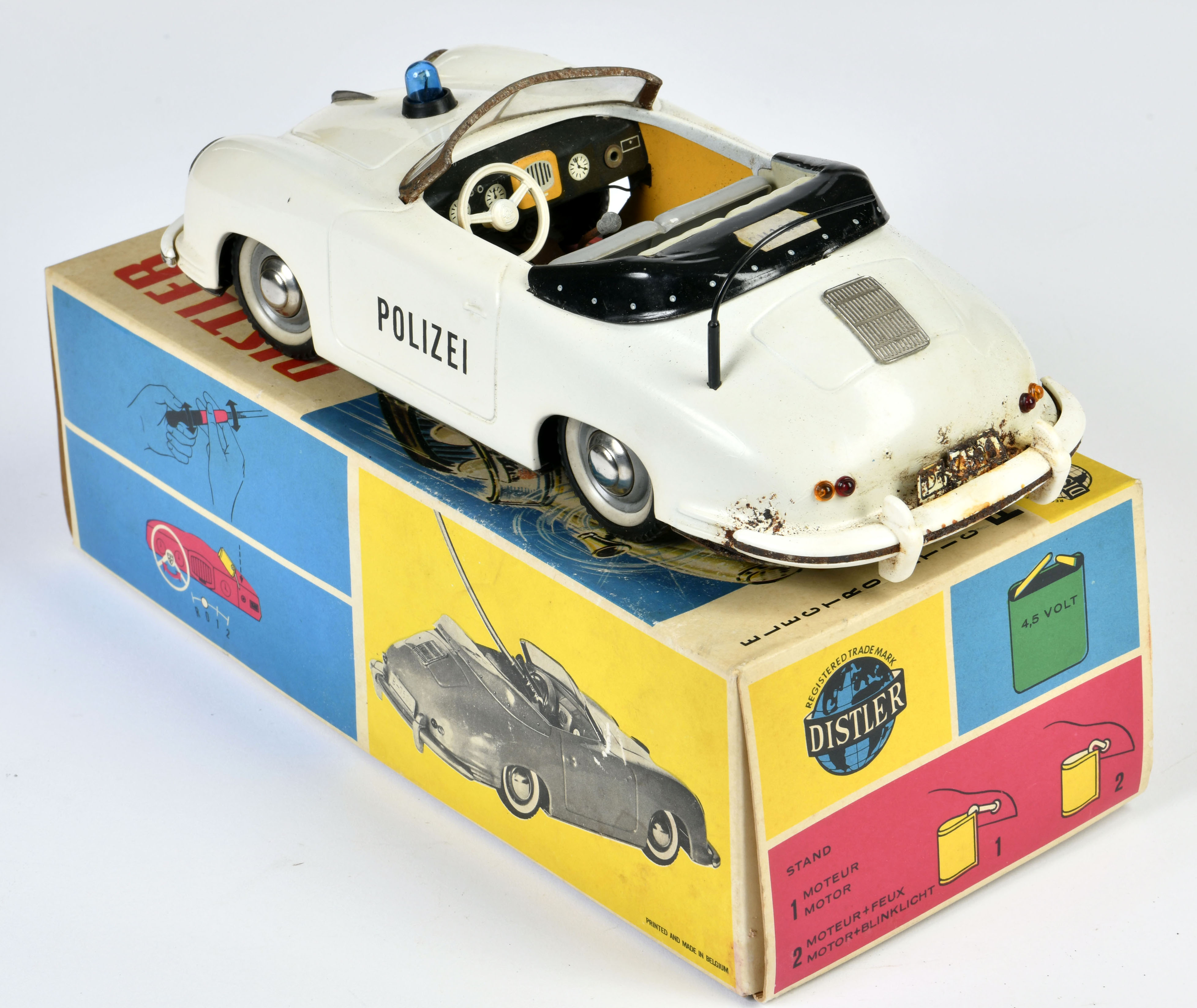 Distler, Polizei Porsche, Belgium, 28 cm, tin, box C 2, rust d., for tinkerers, C 4 - Image 3 of 3