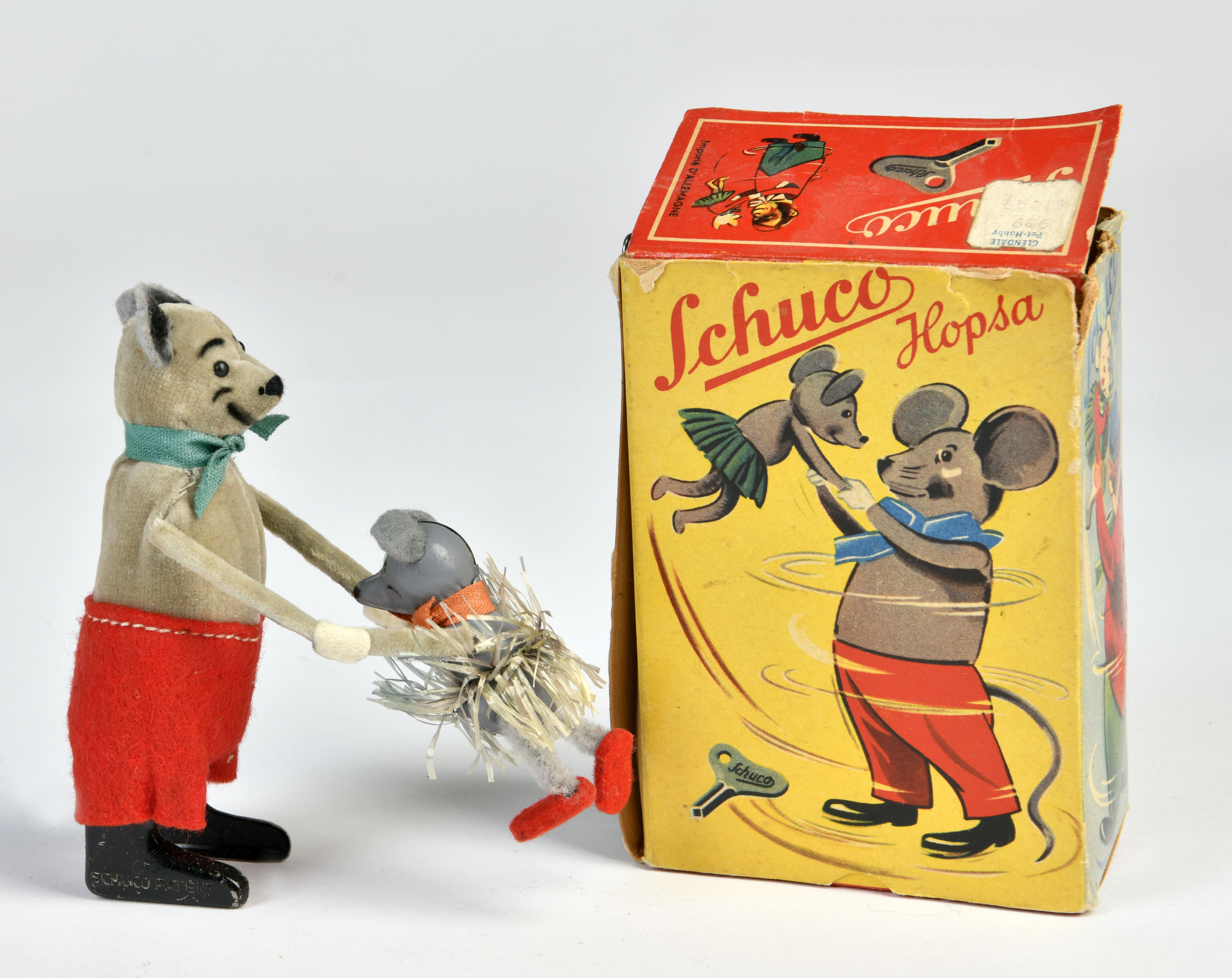 Schuco, Hopsa mouse with child, US Z. Germany, mixed constr., 11 cm, cw ok, box C 2, C 2+