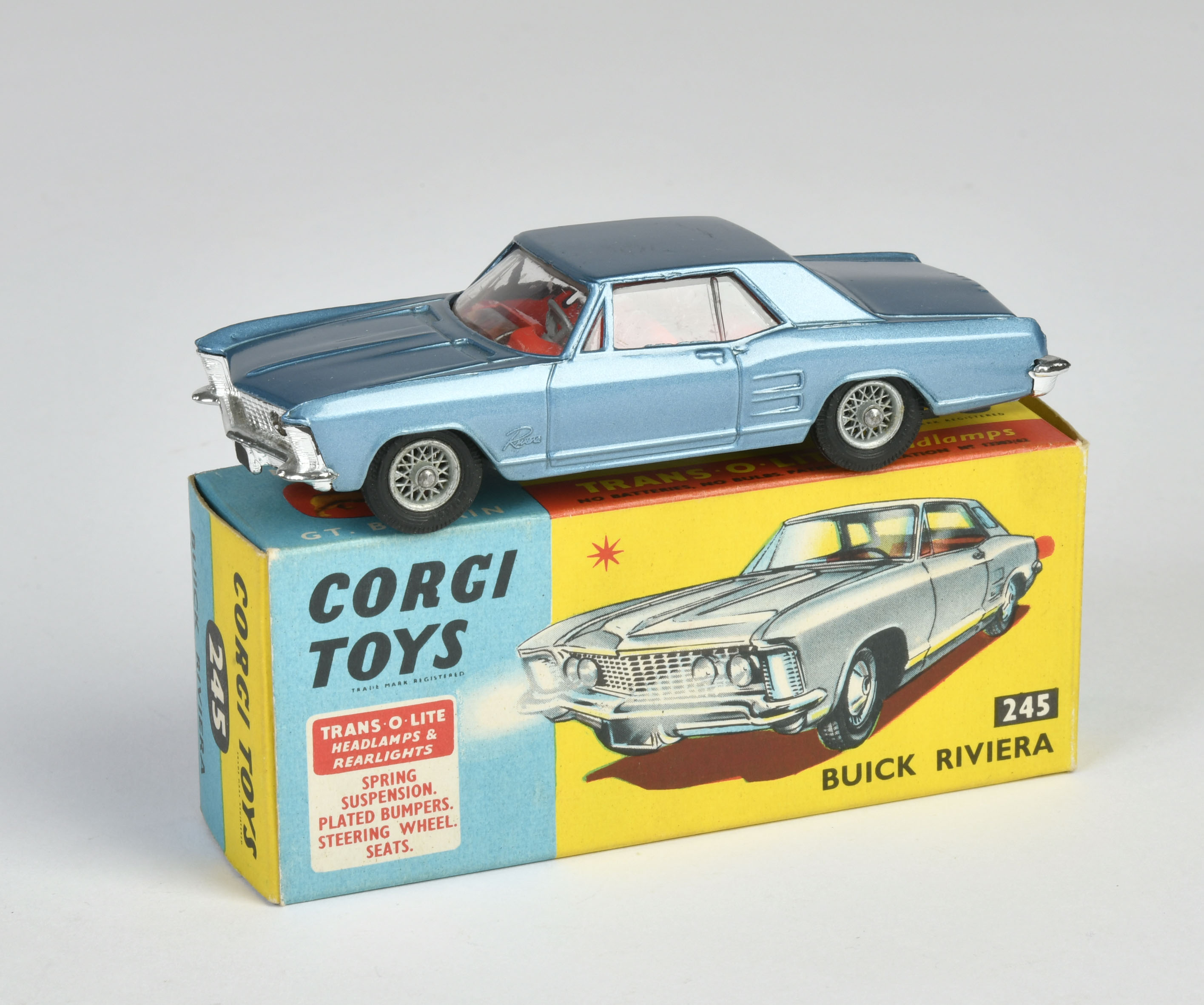 Corgi Toys, 245 Buick Riviera, blue, England, 1:43, diecast, box C 1, C 1