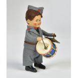 Schuco, Swiss soldier with drum & cymbal, 13,5 cm, Germany, cw ok, min. paint d., C 1-2