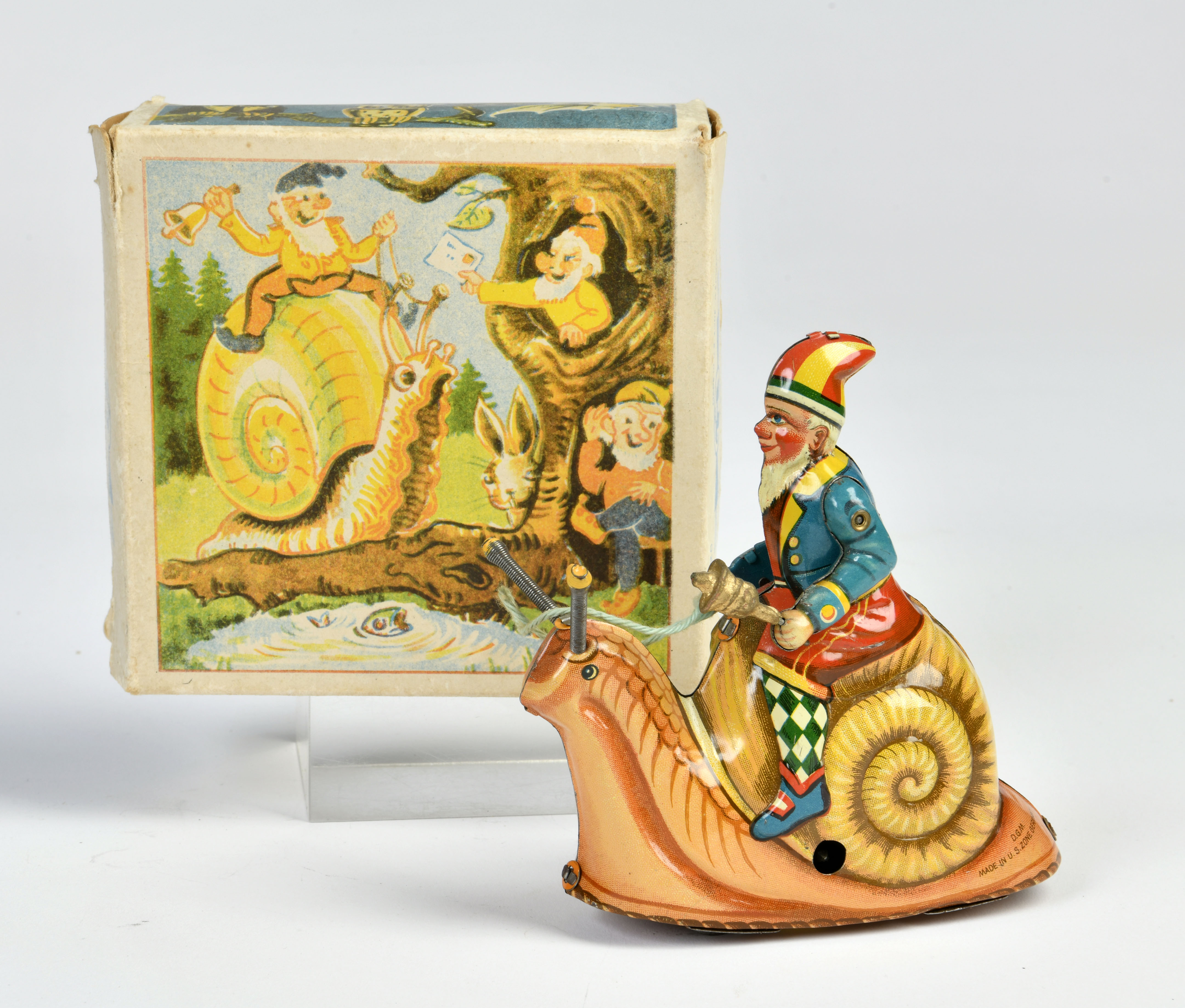 Blomer & Schüler, snail rider, US Z. Germany, 12,5 cm, tin, cw defective, box C 2+,C 1