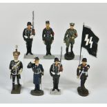 Lineol, Elastolin, 4 SS figures + 3 personalities, Germany pw, composite, 7,5 cm, 1x unmarked, 1x