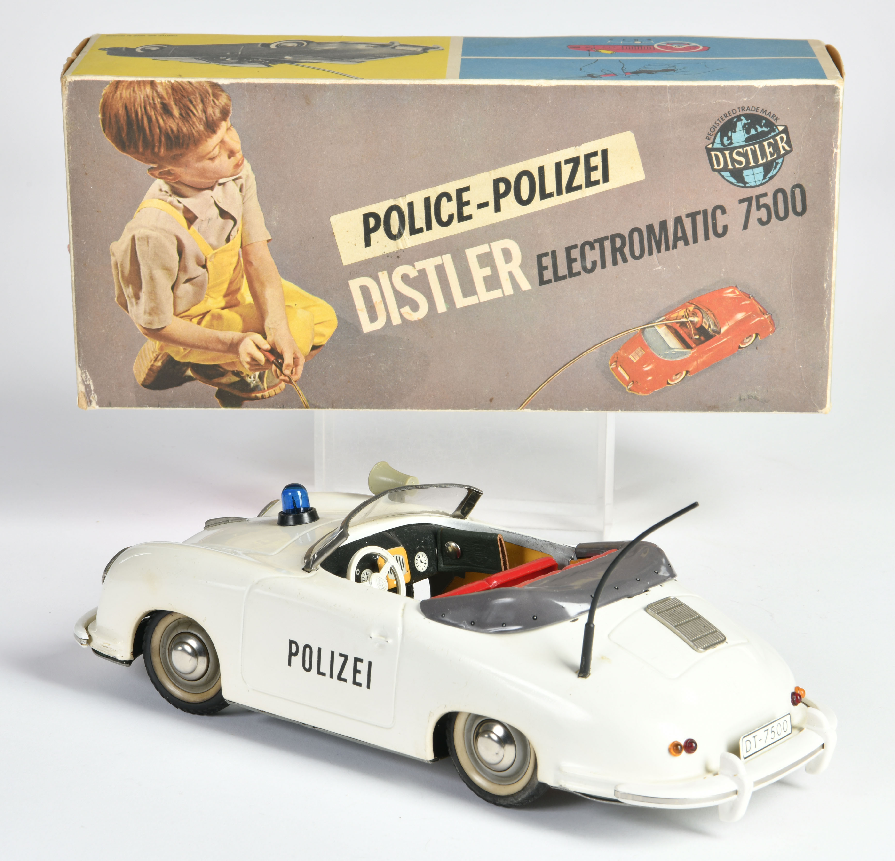 Distler, Porsche Police, Belgium, 27 cm, tin, funct. ok, min. paint d., box C 1-, C 1-2 - Image 2 of 3