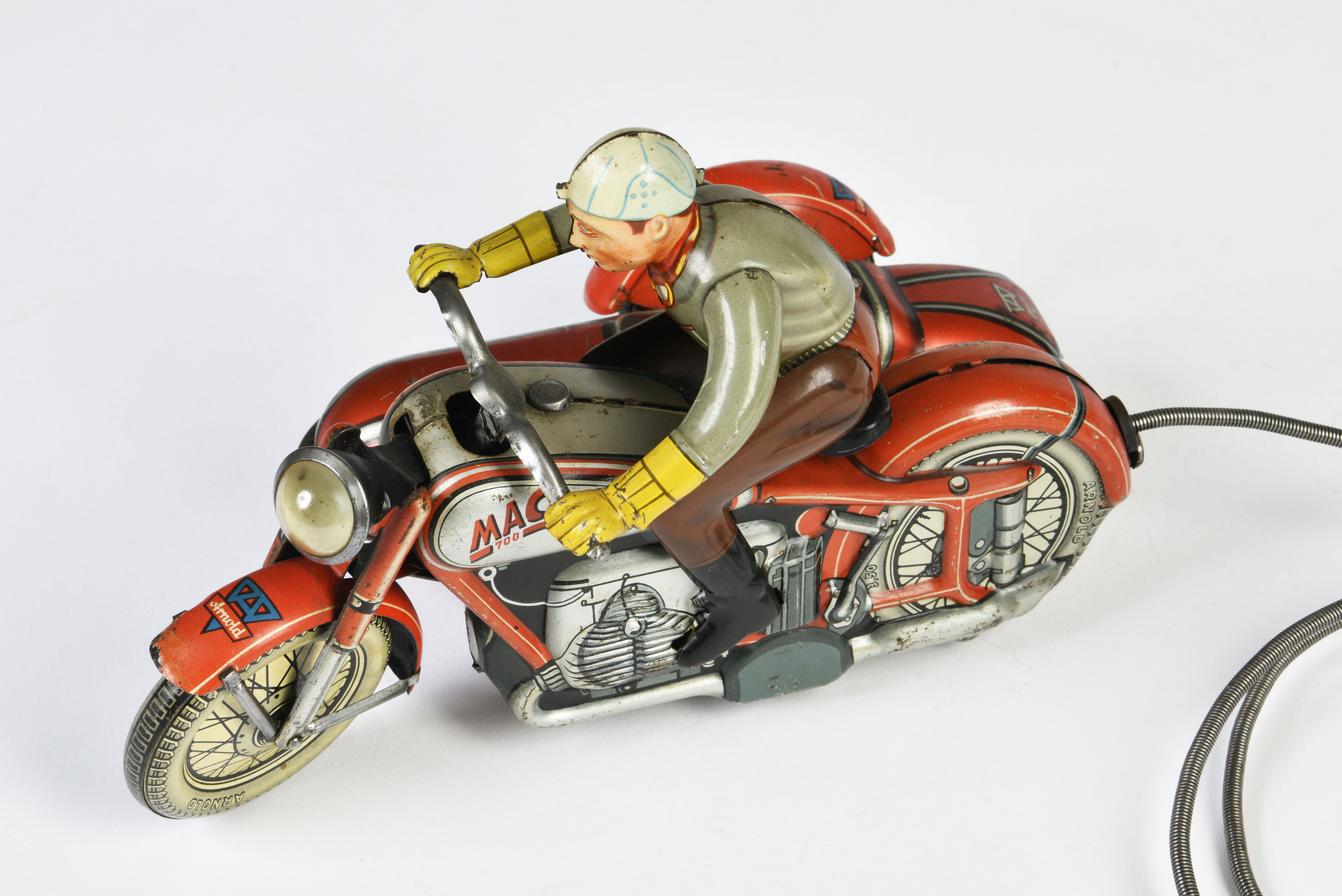 Arnold, motorcycle with sidecar MAC, W.-Germany, 20 cm, tin, paint d., C 2 - Image 3 of 4