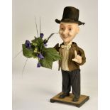 Advertising automaton "gentleman with flowers", bobblehead with limber eyes, 65 cm, function is