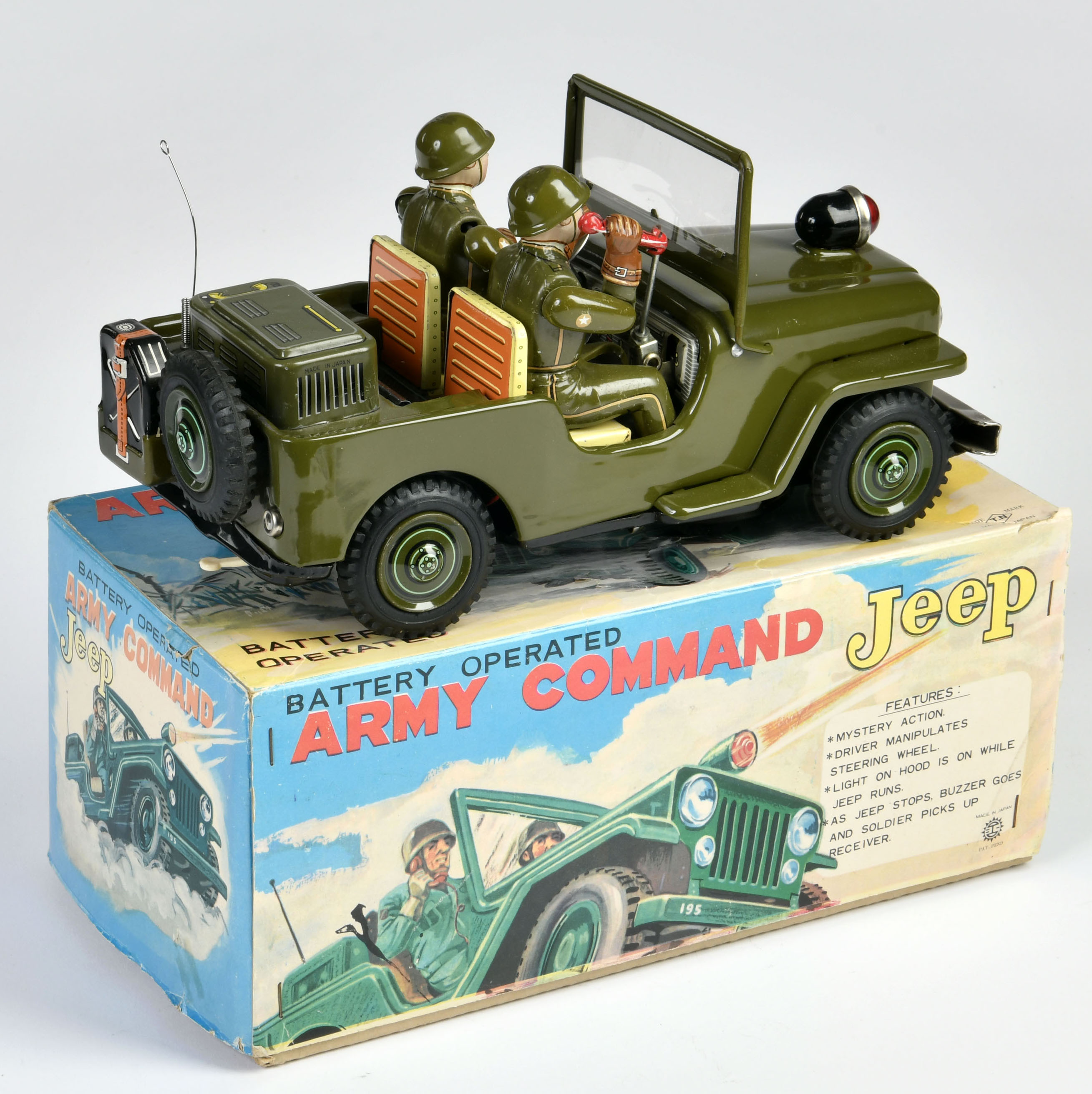 TN Nomura, Army Command Jeep, Japan, 27 cm, tin, function ok, box C 2+, C 1- - Image 2 of 3