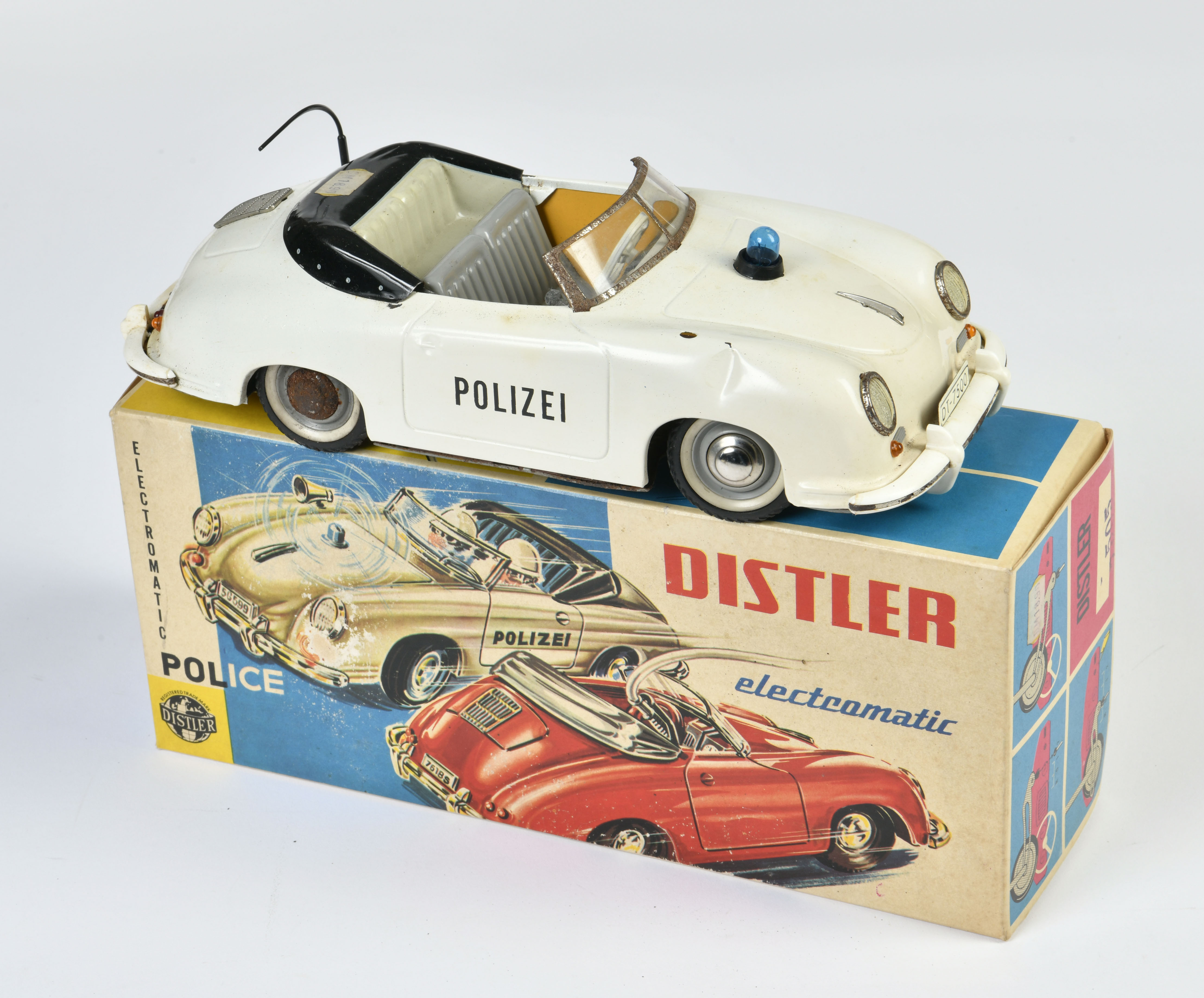 Distler, Polizei Porsche, Belgium, 28 cm, tin, box C 2, rust d., for tinkerers, C 4