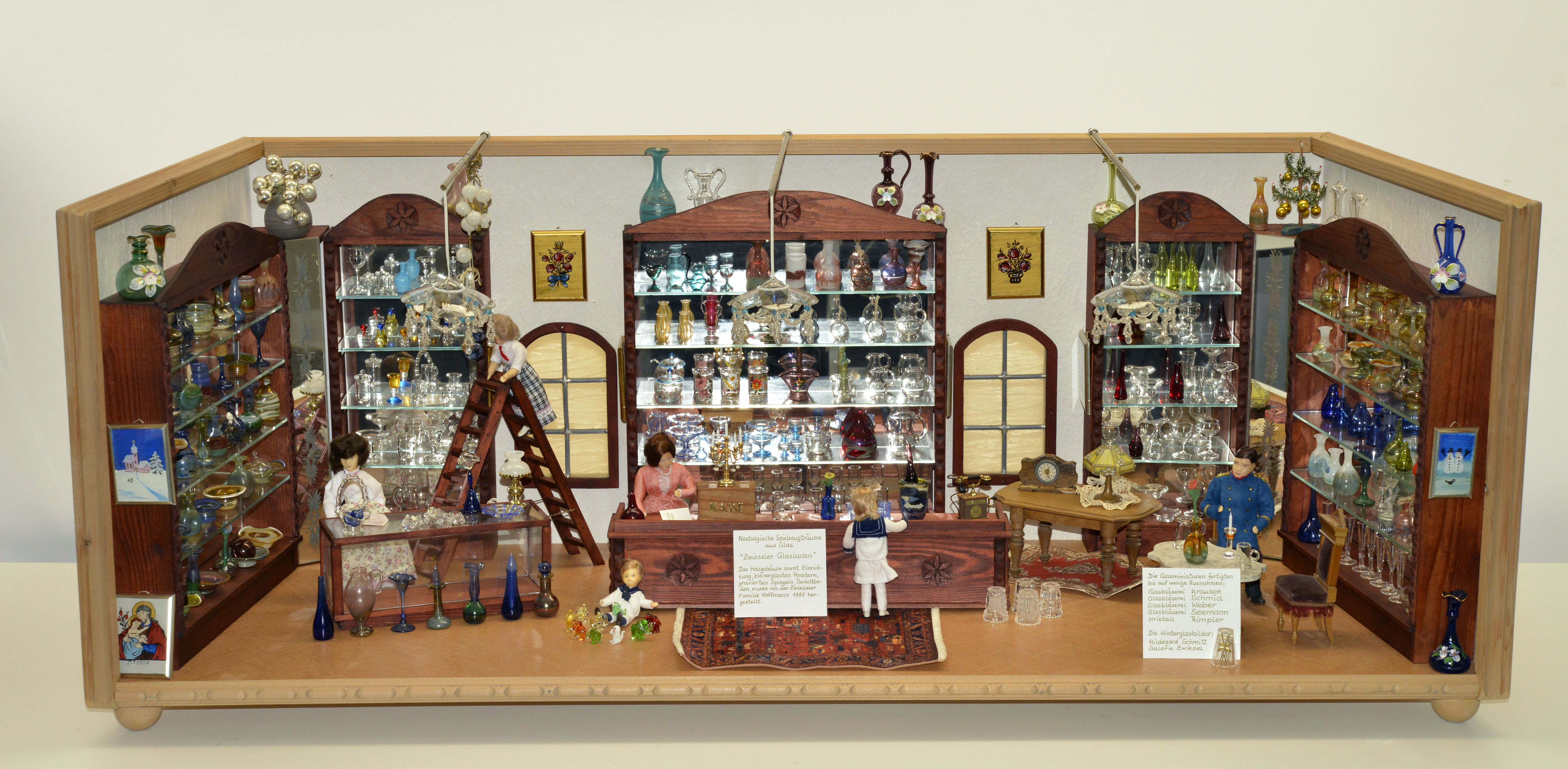 Glassware shop, handmade, with over 200 accessories, 115x42x41 cm, wood, museum production, unique