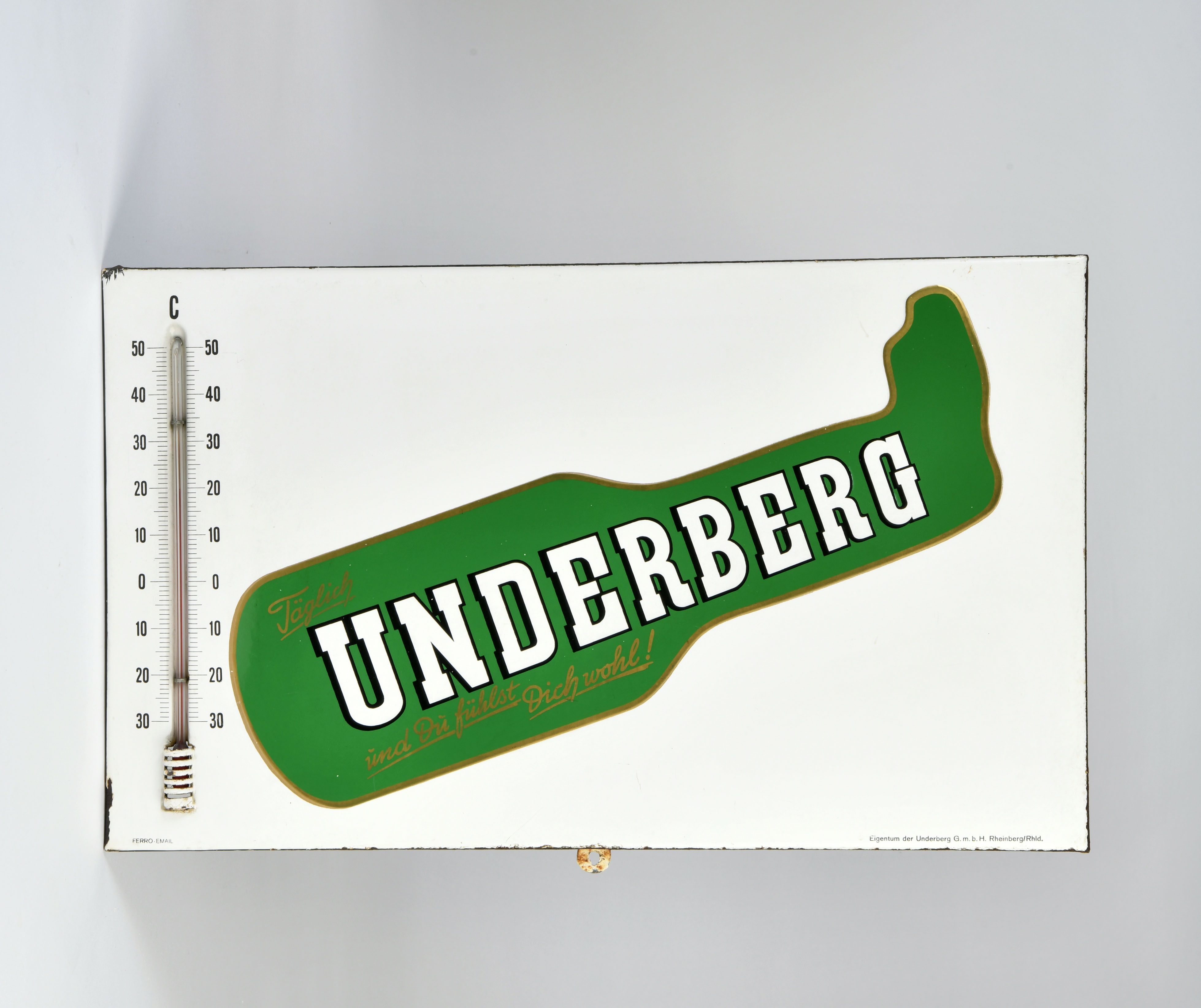 Underberg thermometer, enamel sign, 64x38 cm, folded, min. paint on corners