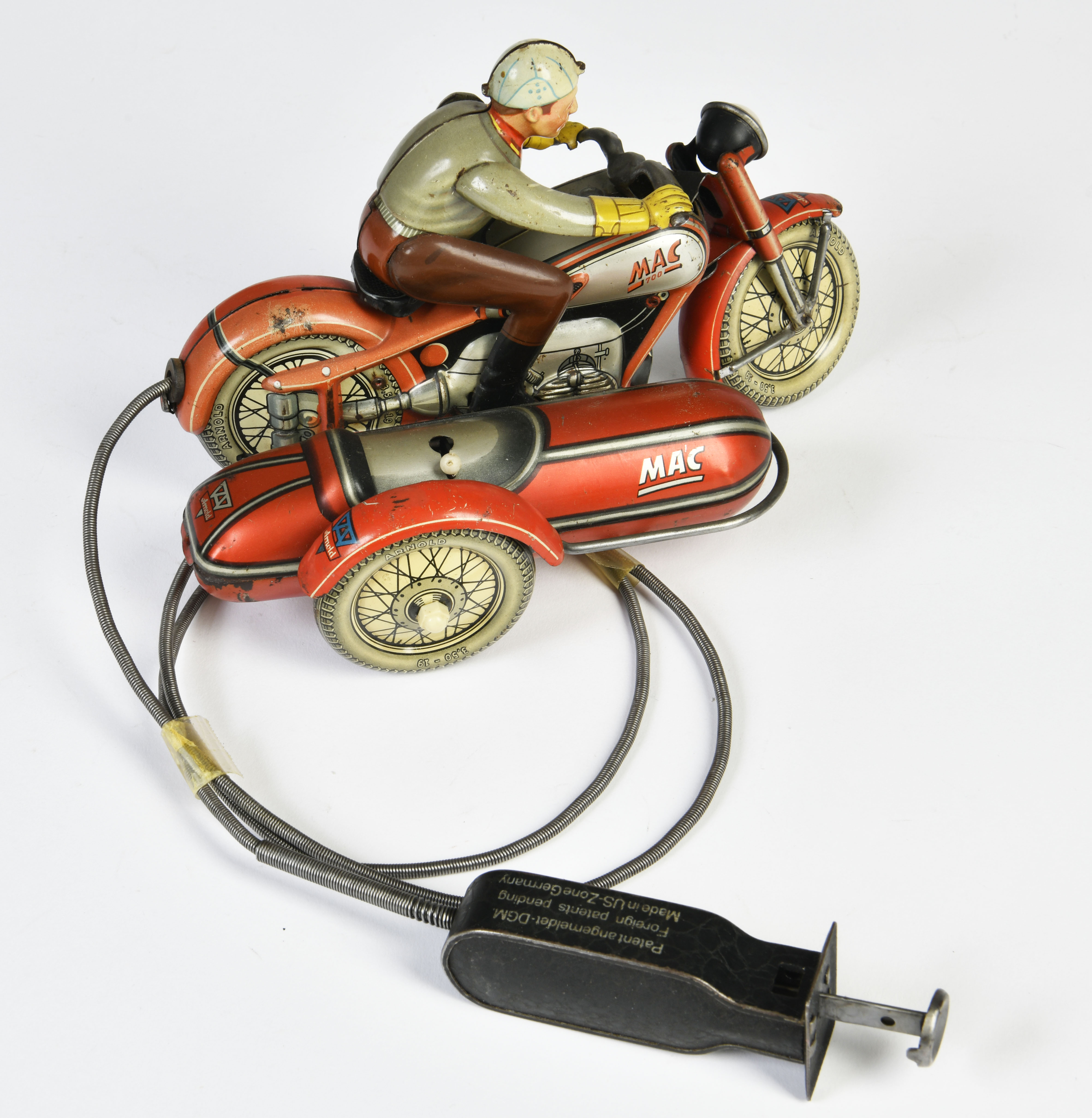 Arnold, motorcycle with sidecar MAC, W.-Germany, 20 cm, tin, paint d., C 2 - Image 4 of 4