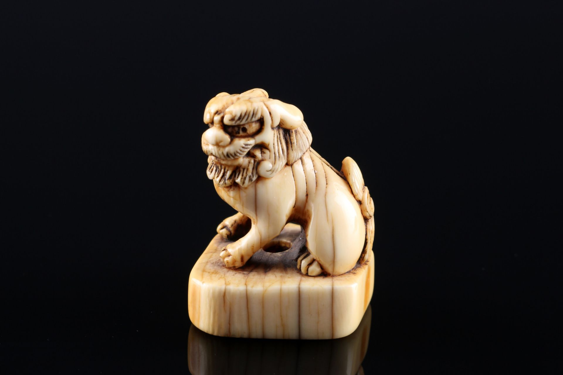 Japan 18. Jahrhundert, Elfenbein Netsuke Shishi auf Sockel, Edo-Zeit, - Bild 2 aus 6