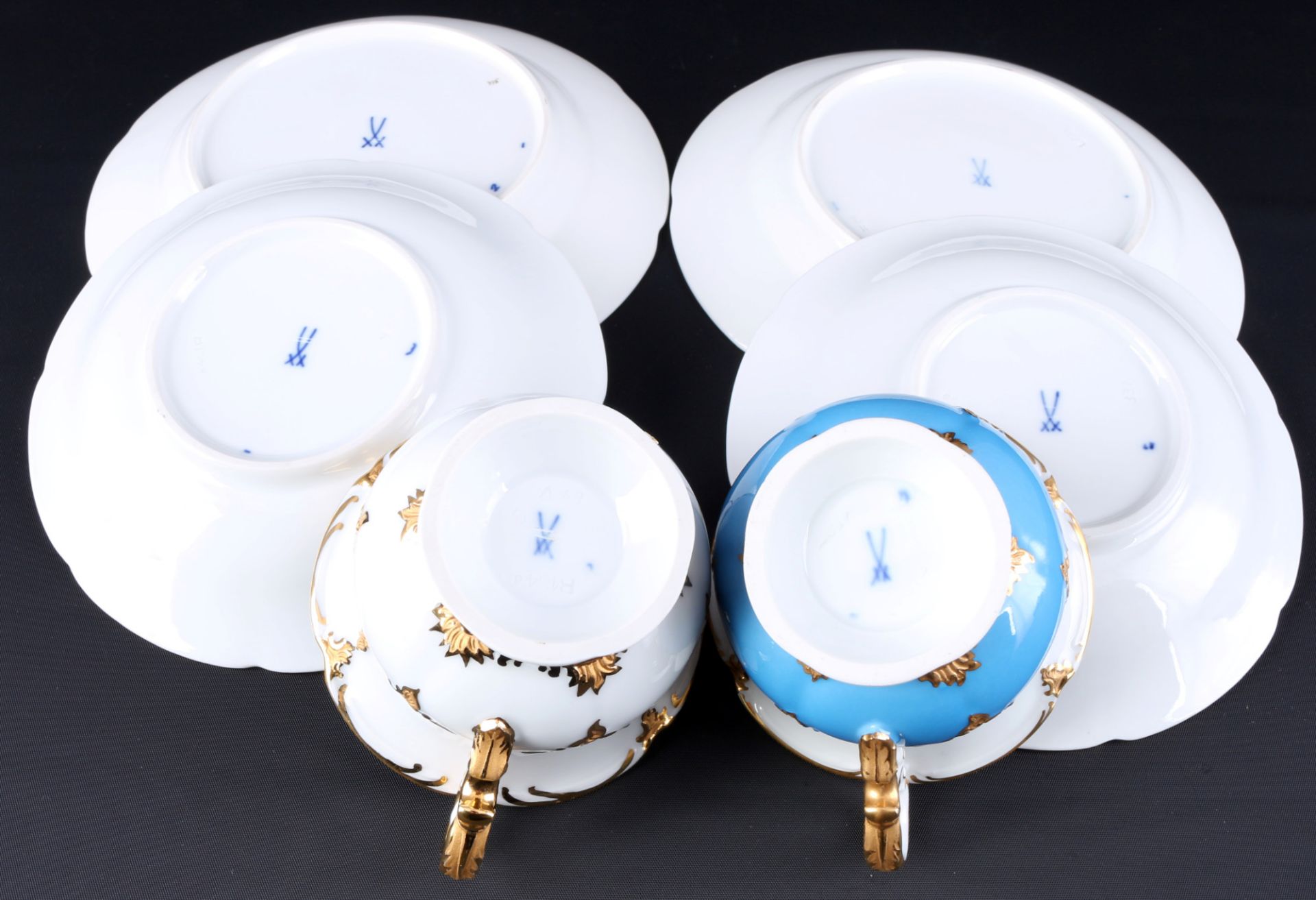 Meissen B-Form light blue / white 2 coffee cups with dessert plates, - Image 4 of 4