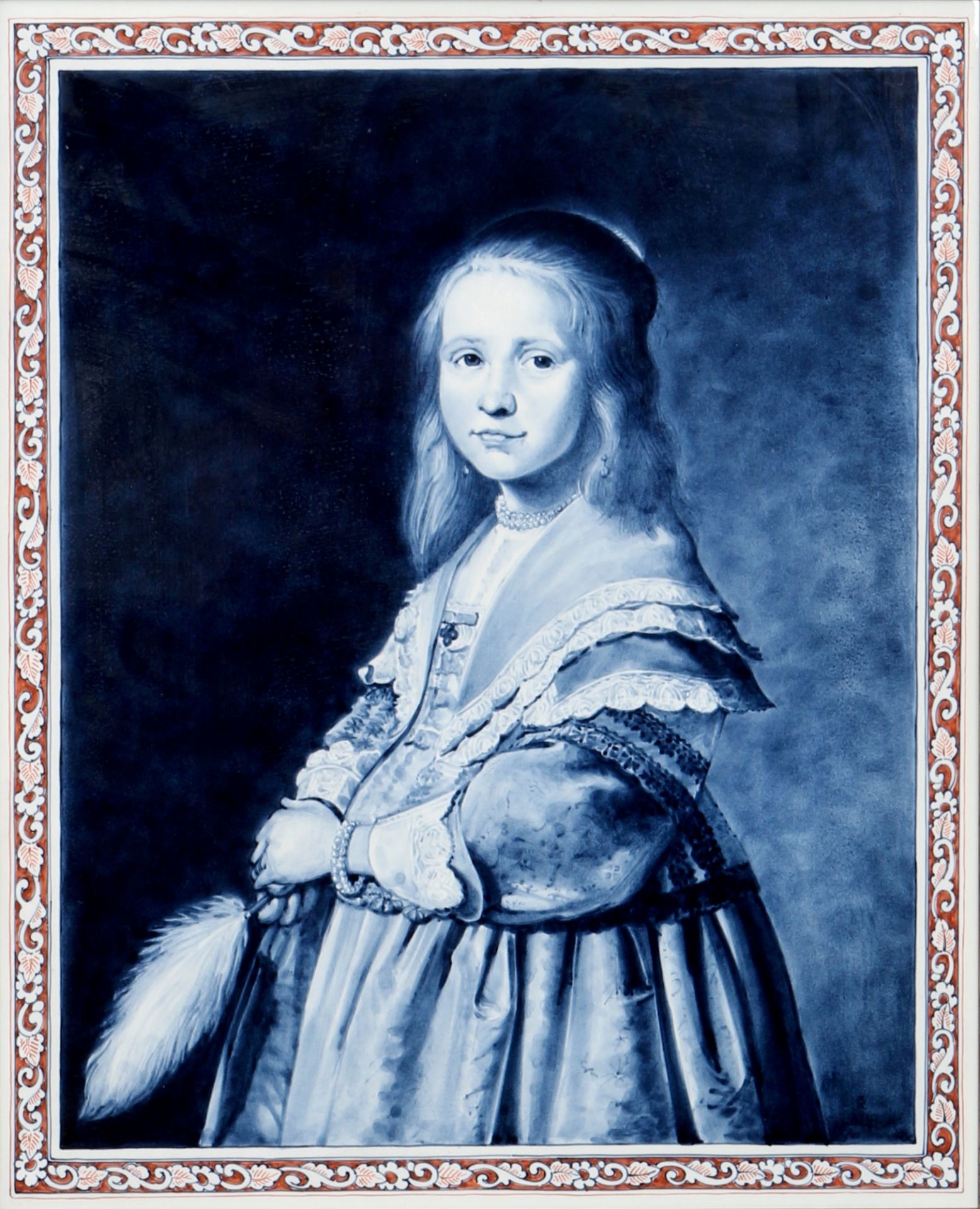 De Porceleyne Fles große Bildplatte Mädchen im blauen Kleid nach Jan Cornelisz VERSPRONCK (1597-1662