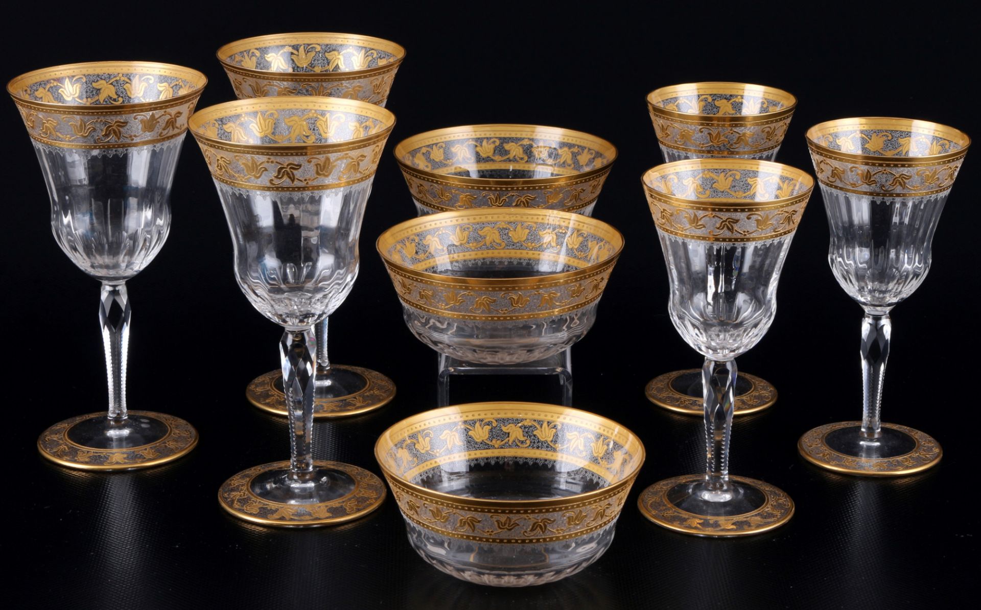 St. Louis Callot Gold glass set for 3 persons,