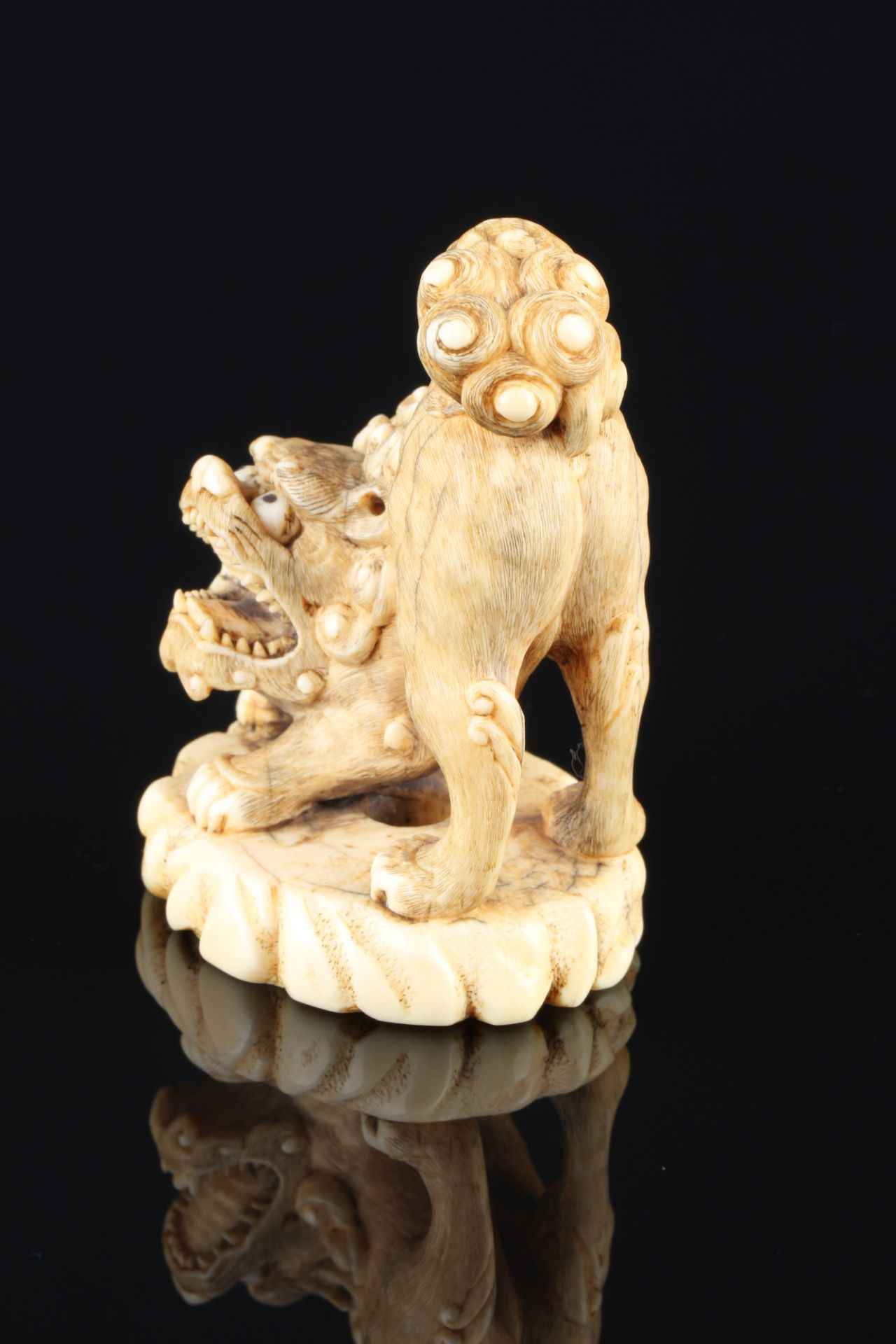 Japan 18./19. Jahrhundert, Elfenbein Katabori-Netsuke Shishi stehend, Edo-Zeit, - Bild 2 aus 6