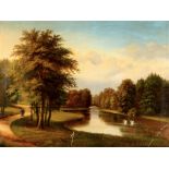 Christian BERTHELSEN (1839-1909) Monumentalwerk - Romantischer Spaziergang mit Flusslandschaft und S