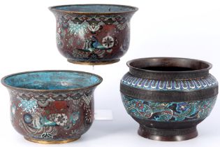 Japan 3 große Cloisonne Töpfe Meiji-Periode 1868-1912,