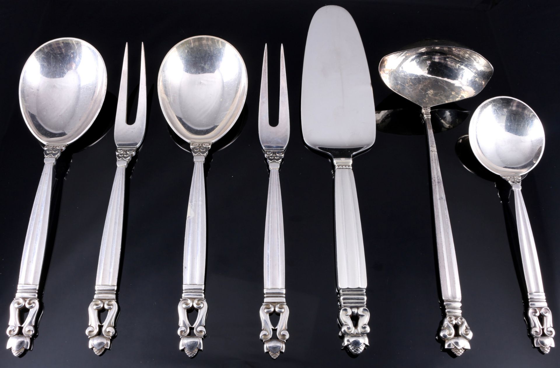 Georg Jensen Acorn 925 silver 7-piece serving cutlery,