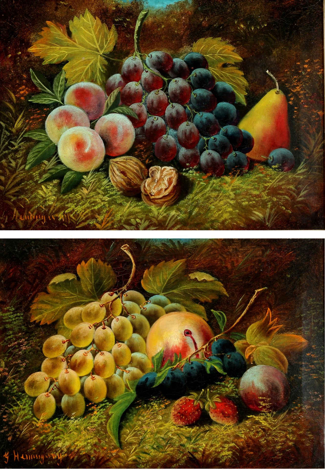 Unknown painter around 1900, pair of fruit still lifes, signed, Paar Früchtestillleben,