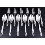 Georg Jensen Acorn 925 silver 6 menu forks and 6 menu spoons,