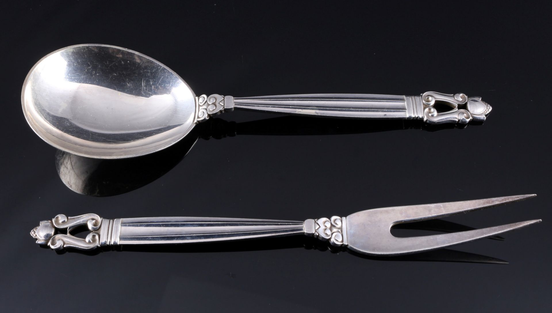 Georg Jensen Acorn 925 silver 7-piece serving cutlery, - Image 2 of 5