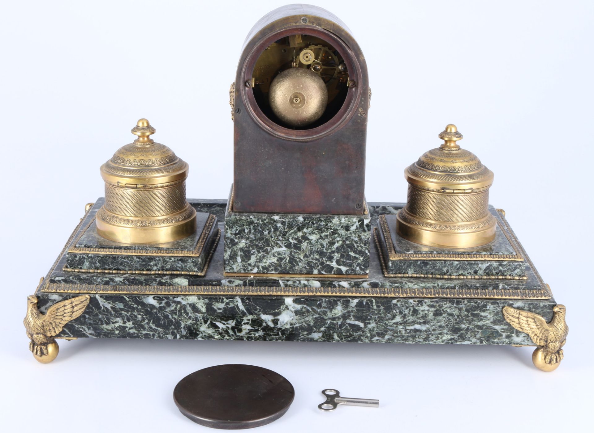 Schreibtischgarnitur mit Pendule, Frankreich 19. Jahrhundert, - Bild 8 aus 10