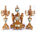 Large figure mantel clock set, France around 1900,