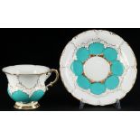 Meissen B-Form turquoise coffee cup with saucer,
