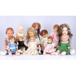 Large doll collection - 13 character dolls including Armand Marseille, Schildkroet, Bruno Schmidt,