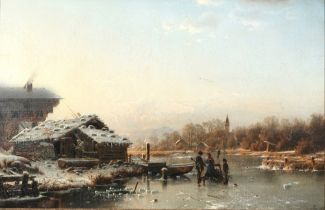 Johannes Bartholomäus DUNTZE (1823-1895) Rückkehr des Jägers auf zugefrorenem See am Wintertag 1875,