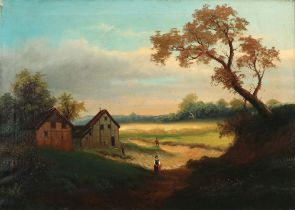 Unbekannter Biedermeier Maler des frühen 19. Jahrhunderts, Landschaft mit Figuren,