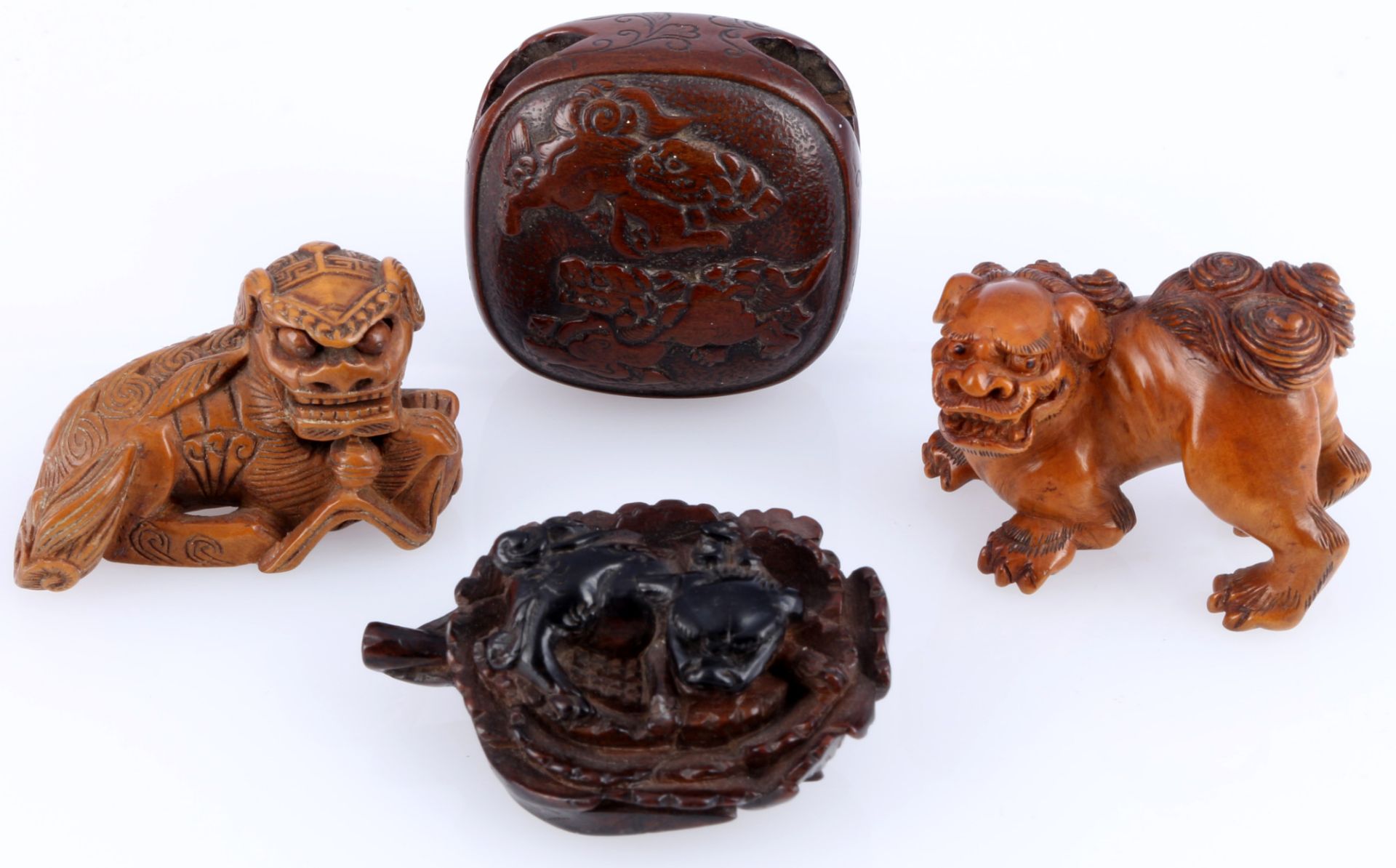 4 Netsuke Katabori und Anabori, Japan 18./19. Jahrhundert,