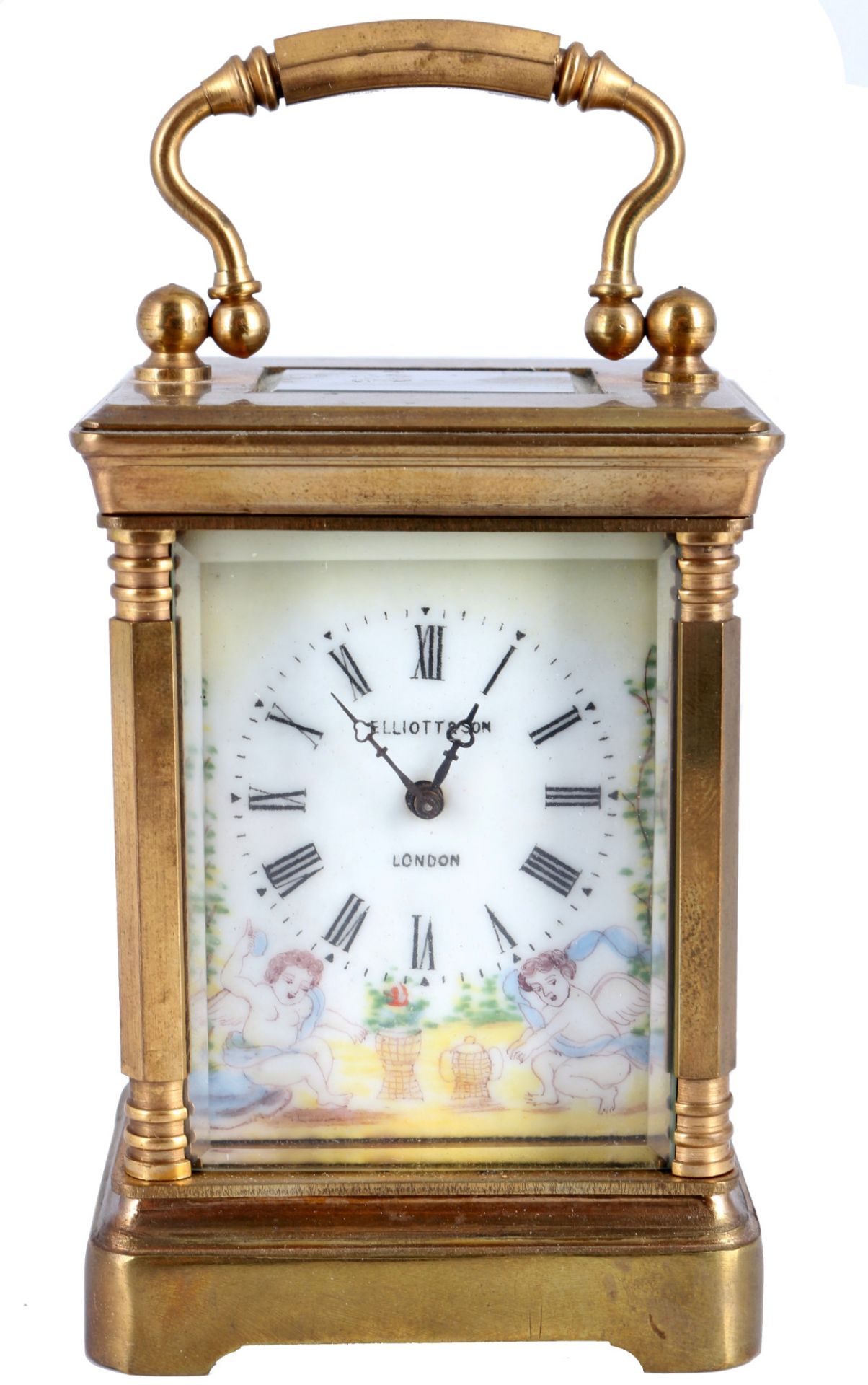 Carriage clock Elliott & Son with enamel painting, England around 1900,