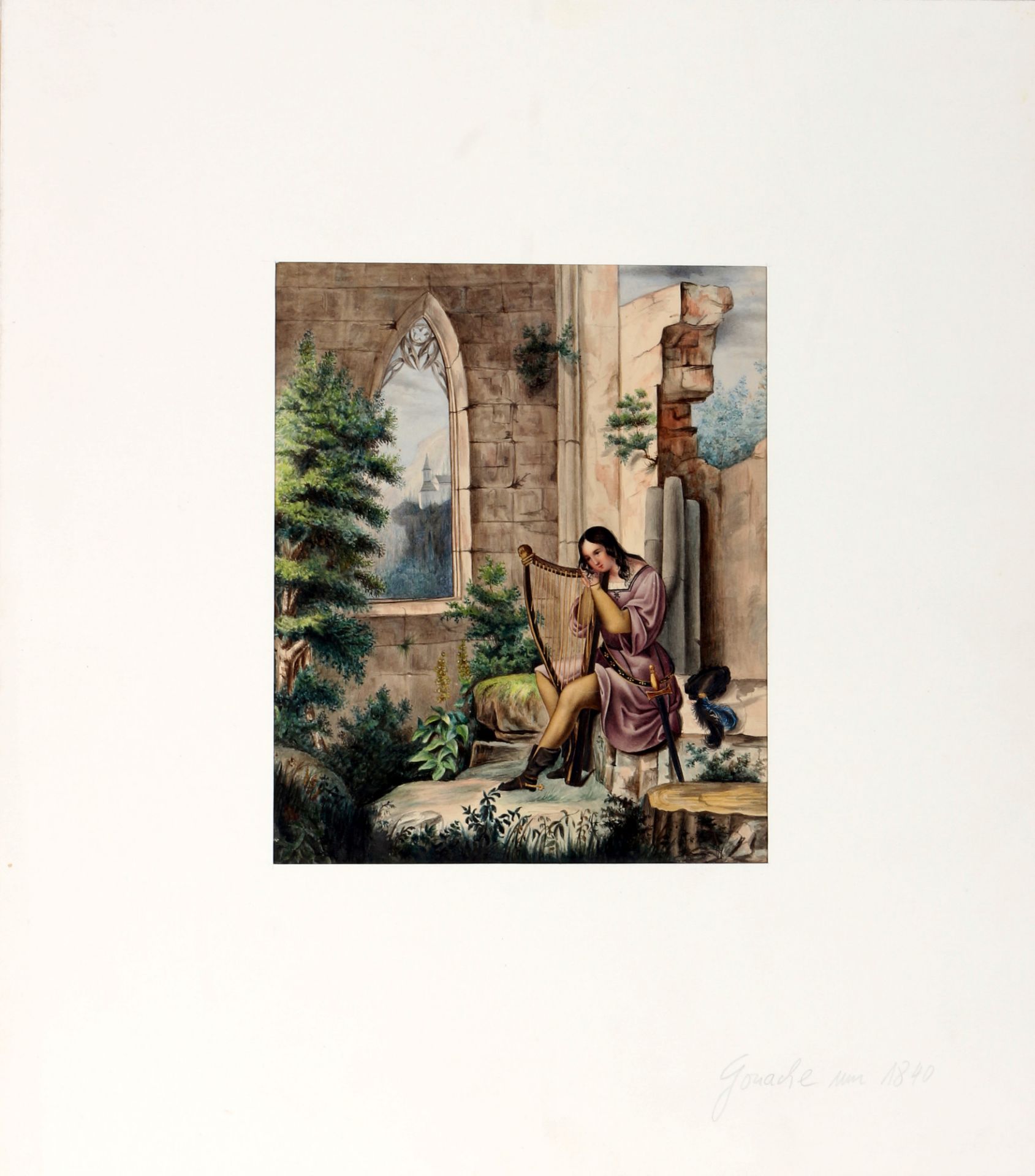 Unbekannter Maler um 1850 Harfenspielerin - Bild 4 aus 4