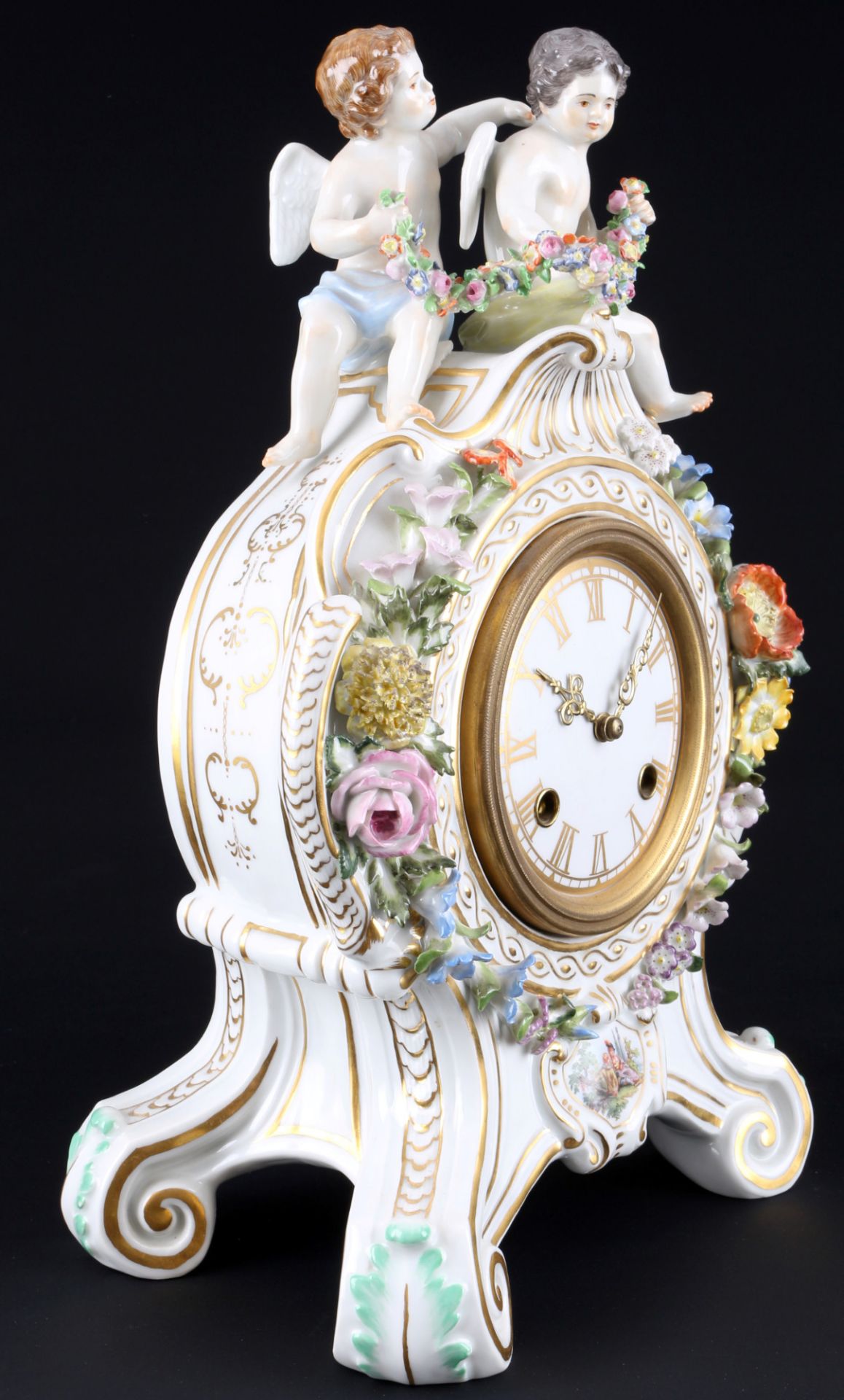 Meissen mantel clock with cherubs and flowers 1st choice - Ernst August LEUTERITZ, - Image 3 of 6