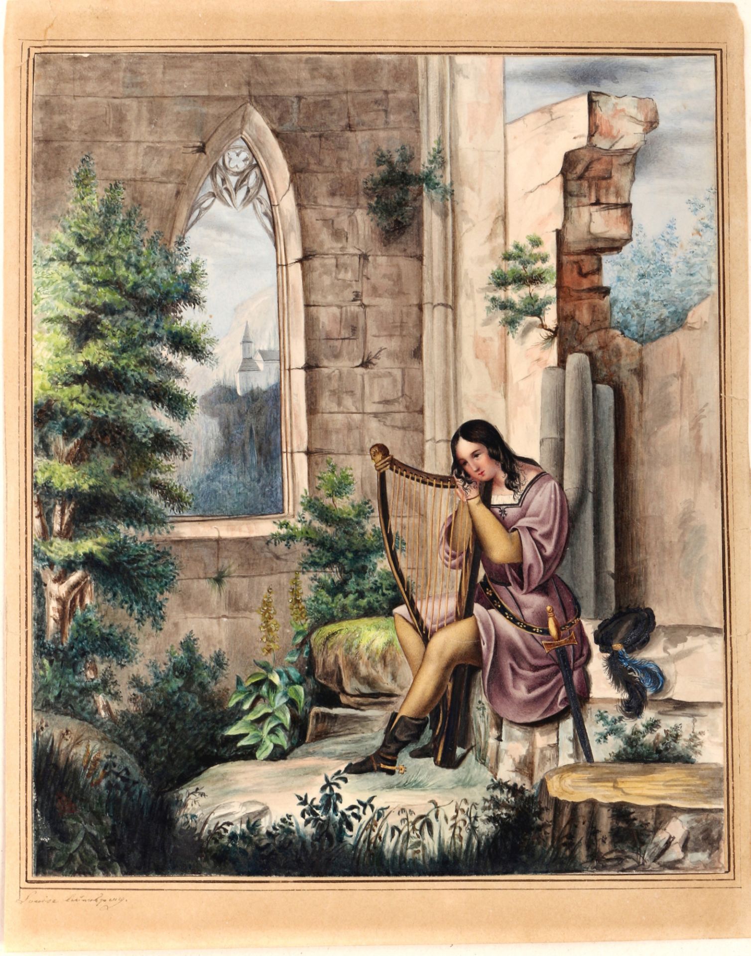Unbekannter Maler um 1850 Harfenspielerin - Bild 2 aus 4