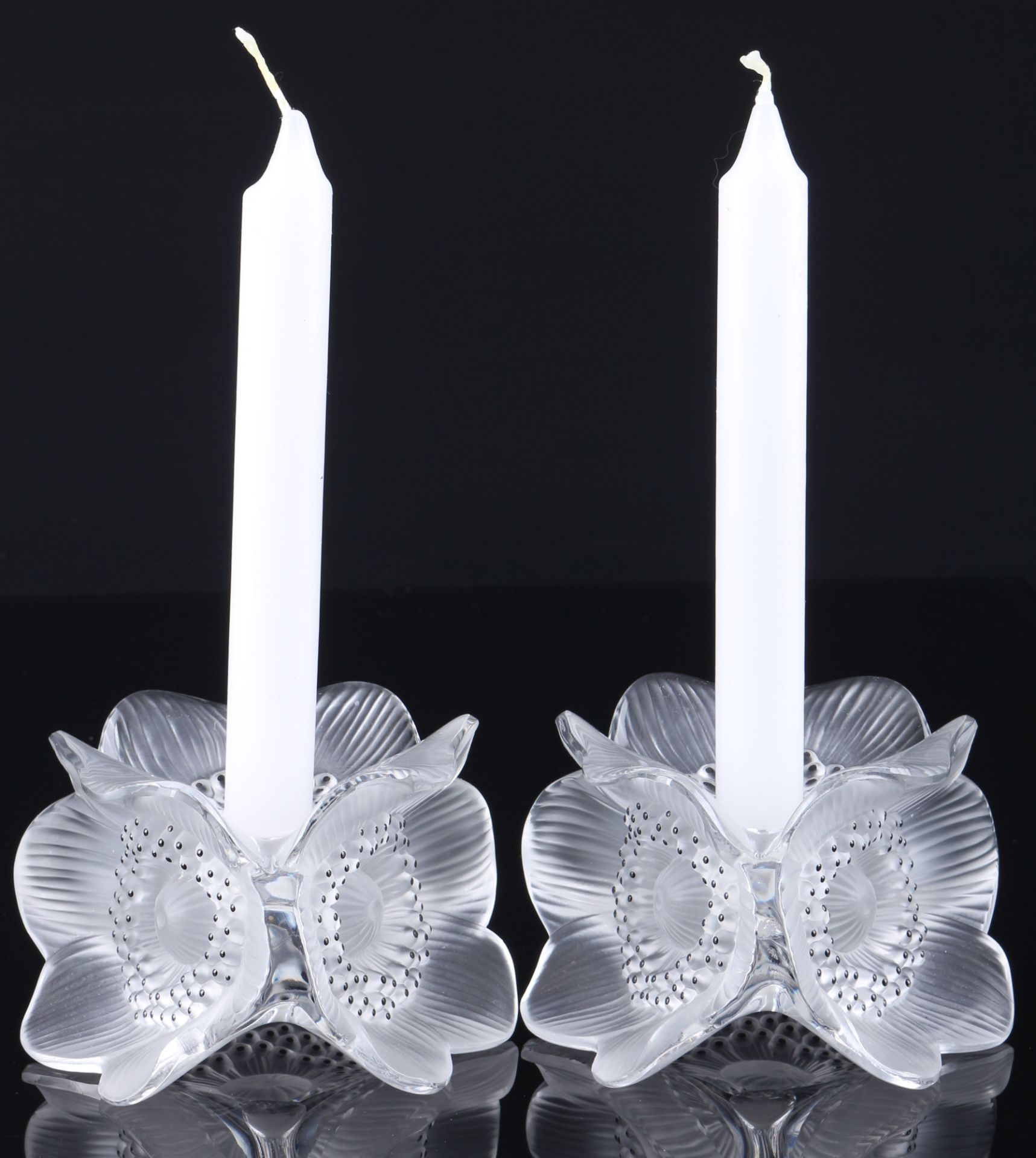 Lalique Anemone pair of candlesticks,