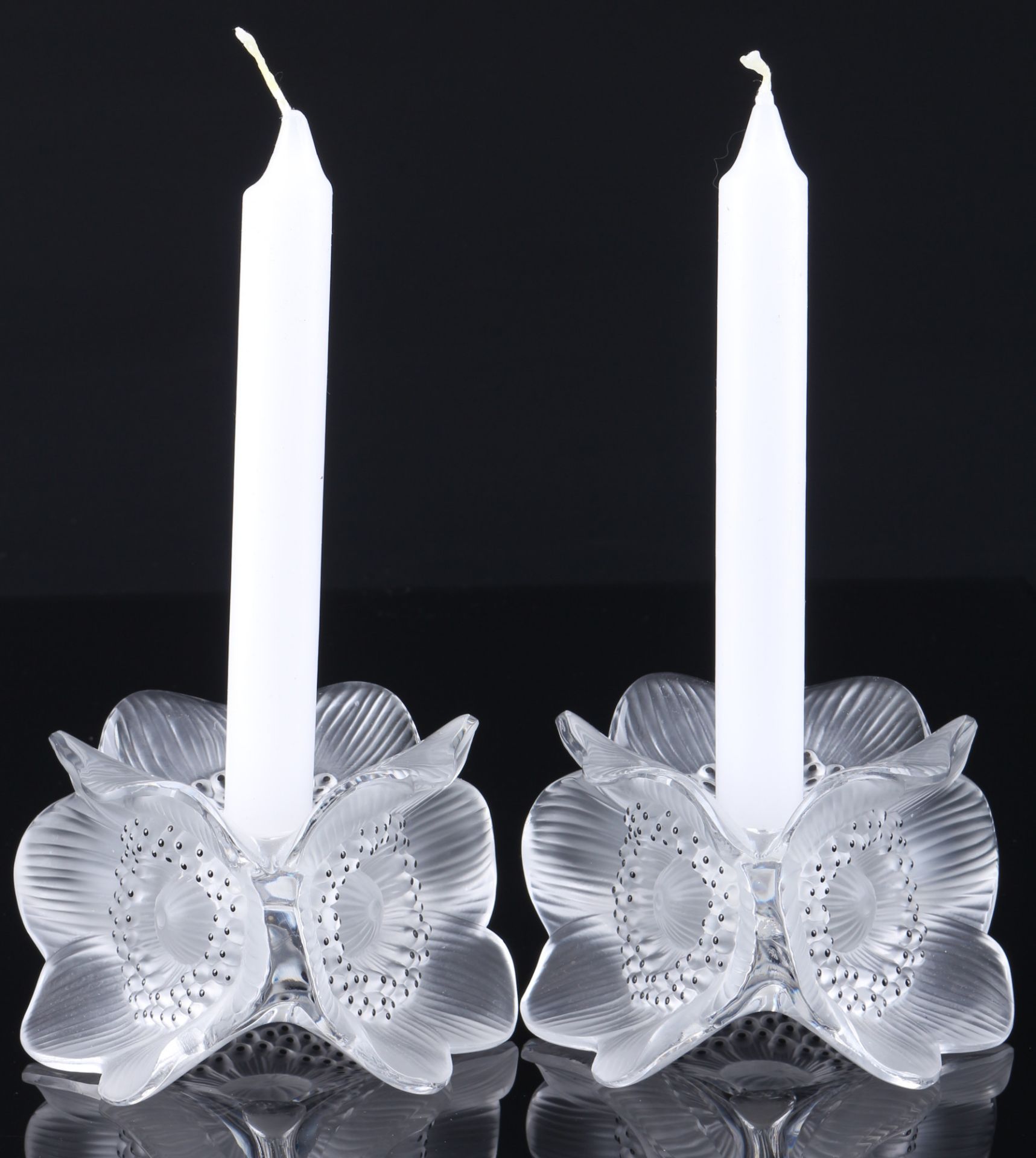 Lalique Anemone Paar Kerzenständer,