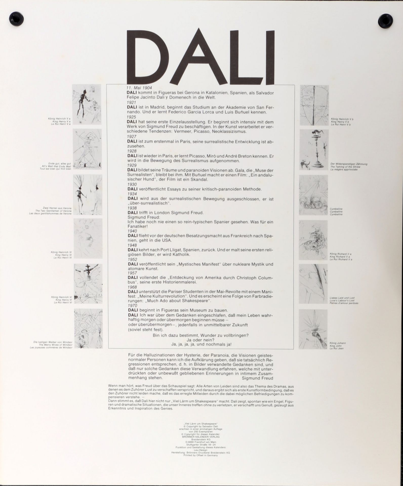 Salvador DALI (1904-1989) "Viel Lärm um Shakespeare", Kalender mit 12 Lithographien, "Much Ado Ab - Bild 2 aus 14