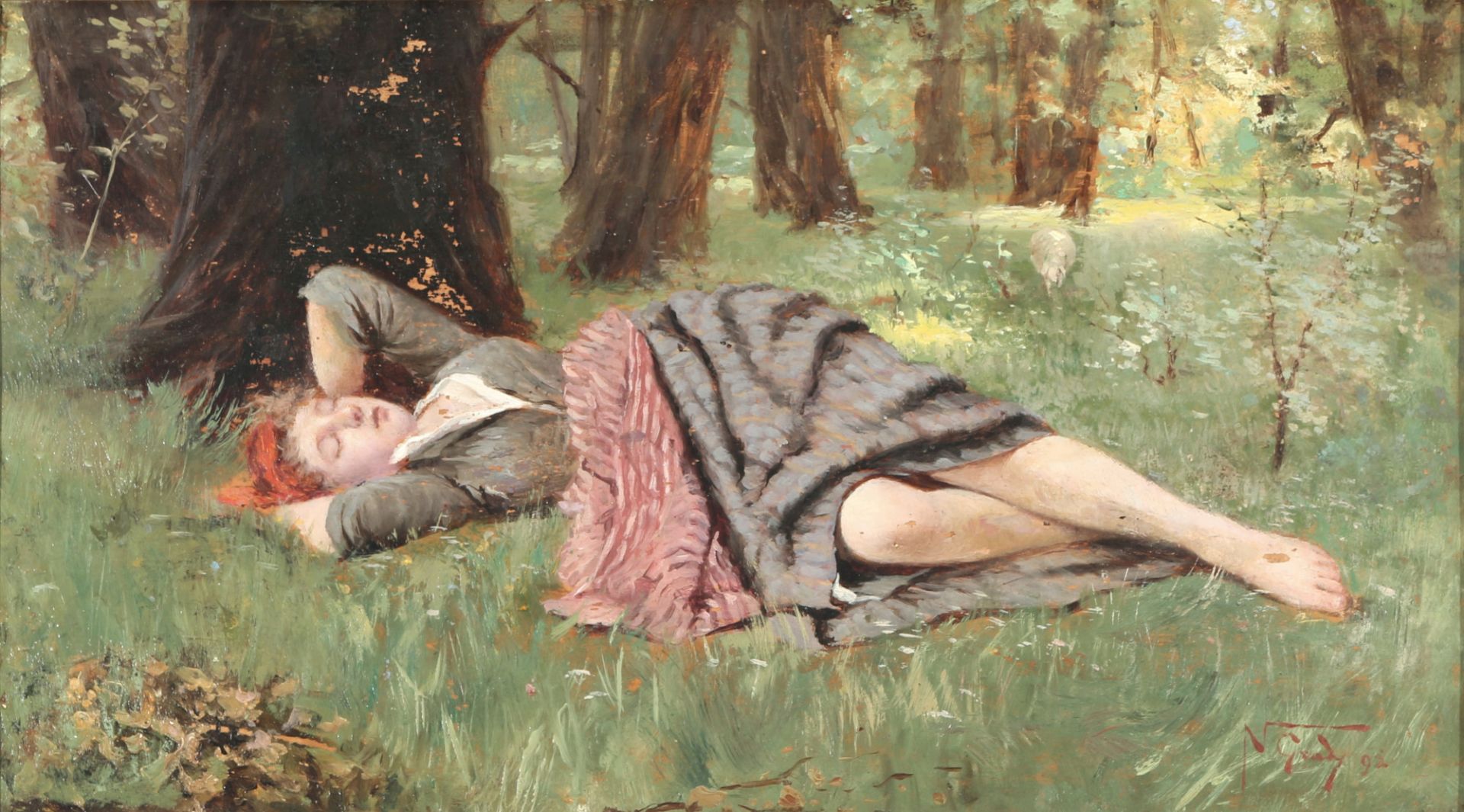 Napoleone Luigi GRADY (1860-1949) Girl sleeping in the forest 1892,