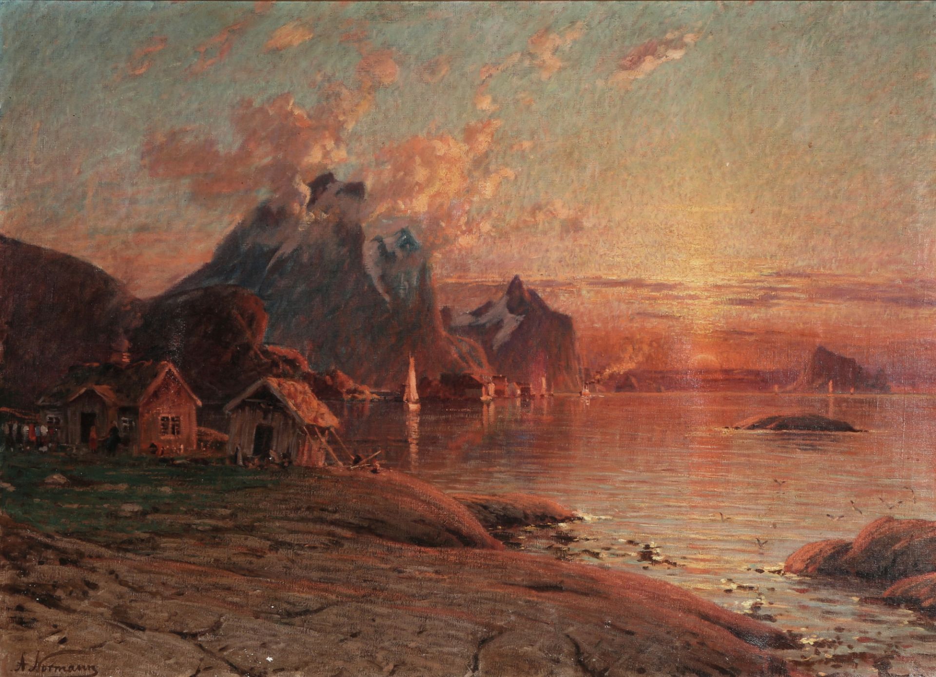 Adelsteen NORMANN (1848-1918) fjord landscape in the sunset,