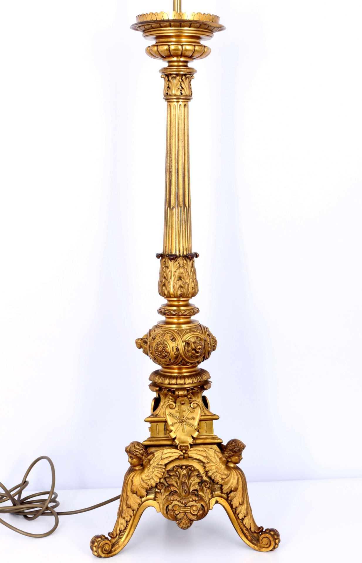 Bronze Altarleuchter 19. Jahrhundert als Bodenlampe, - Bild 2 aus 5