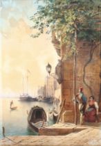 Emanuel VON STÖCKLER (1819-1893) Anlegestelle am Canal Grande Venedig 1861,