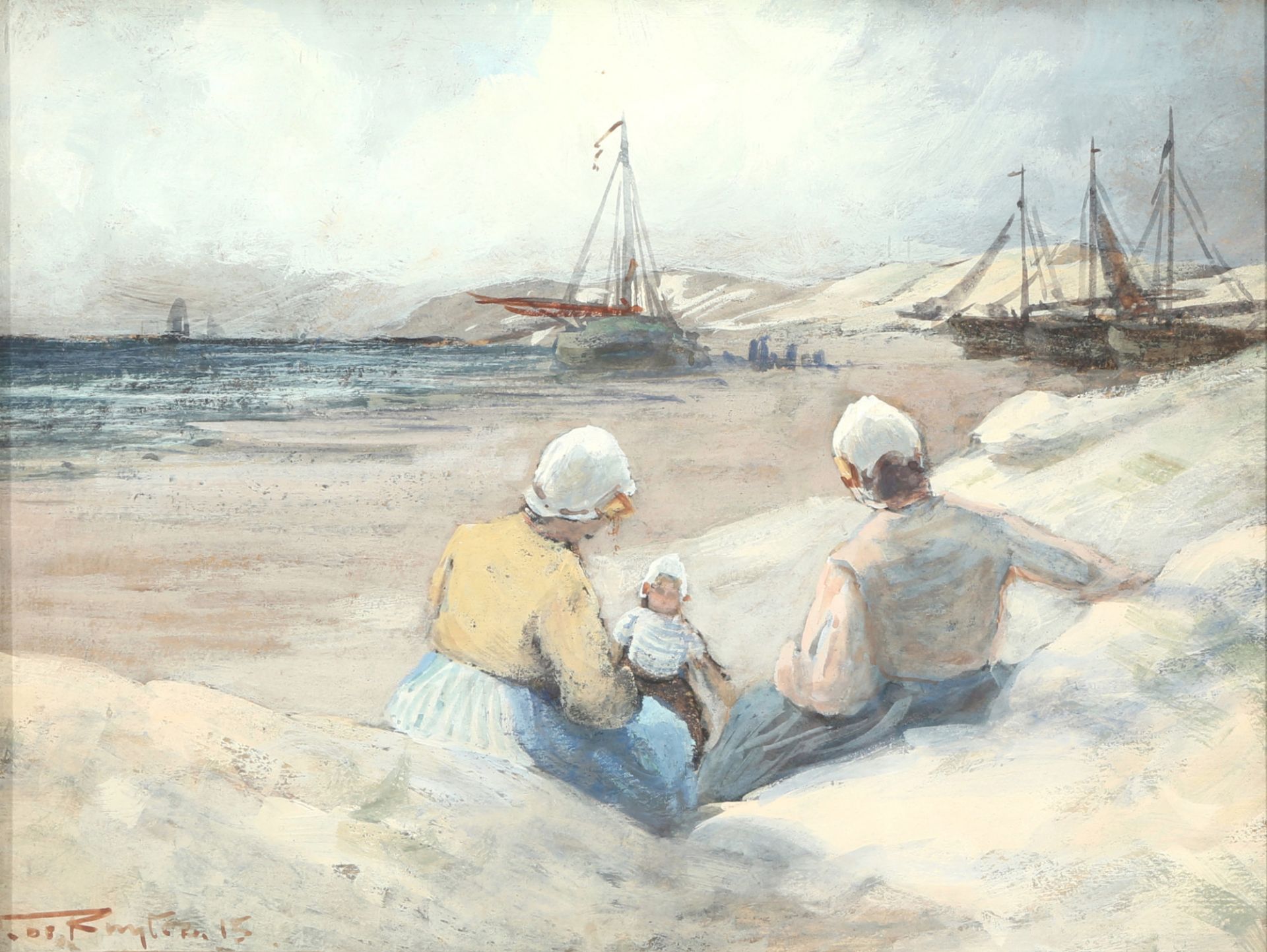 Victor DE RUYTER (*1870) Fischersfrauen mit Kind am Strand 1915,