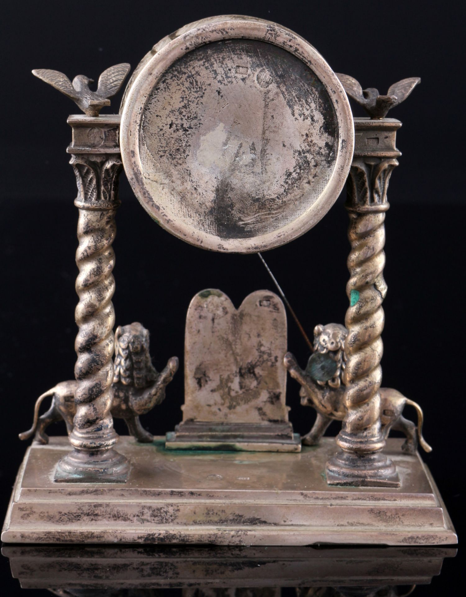 Silber Judaica Tischuhr mit Davidstern von 1858, silver judaica table clock with shield of david 185 - Bild 4 aus 7