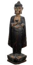 China großer stehender Buddha mit Lotusblüte H 104 cm, large standing Buddha with lotus flower,