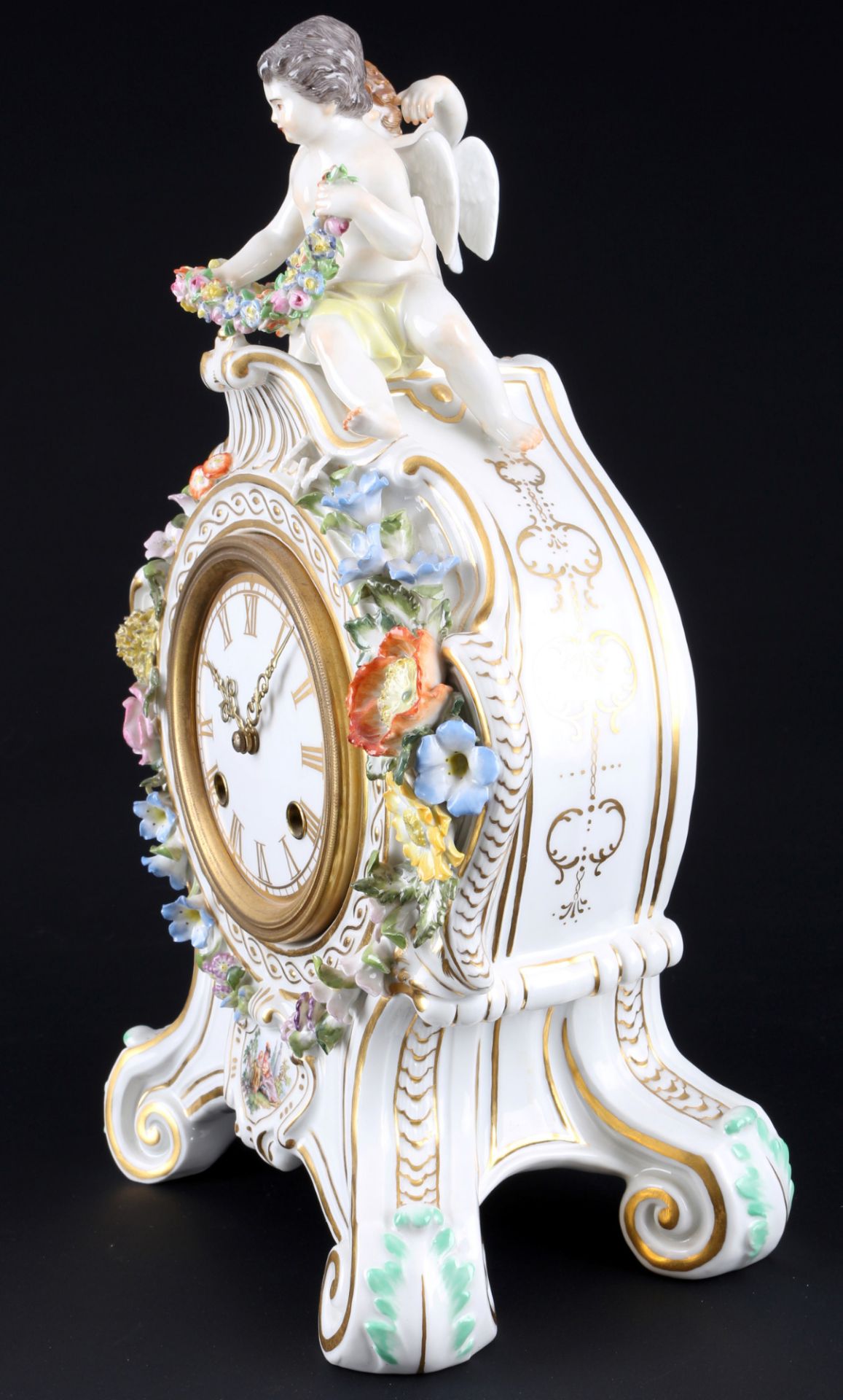 Meissen mantel clock with cherubs and flowers 1st choice - Ernst August LEUTERITZ, - Image 4 of 6