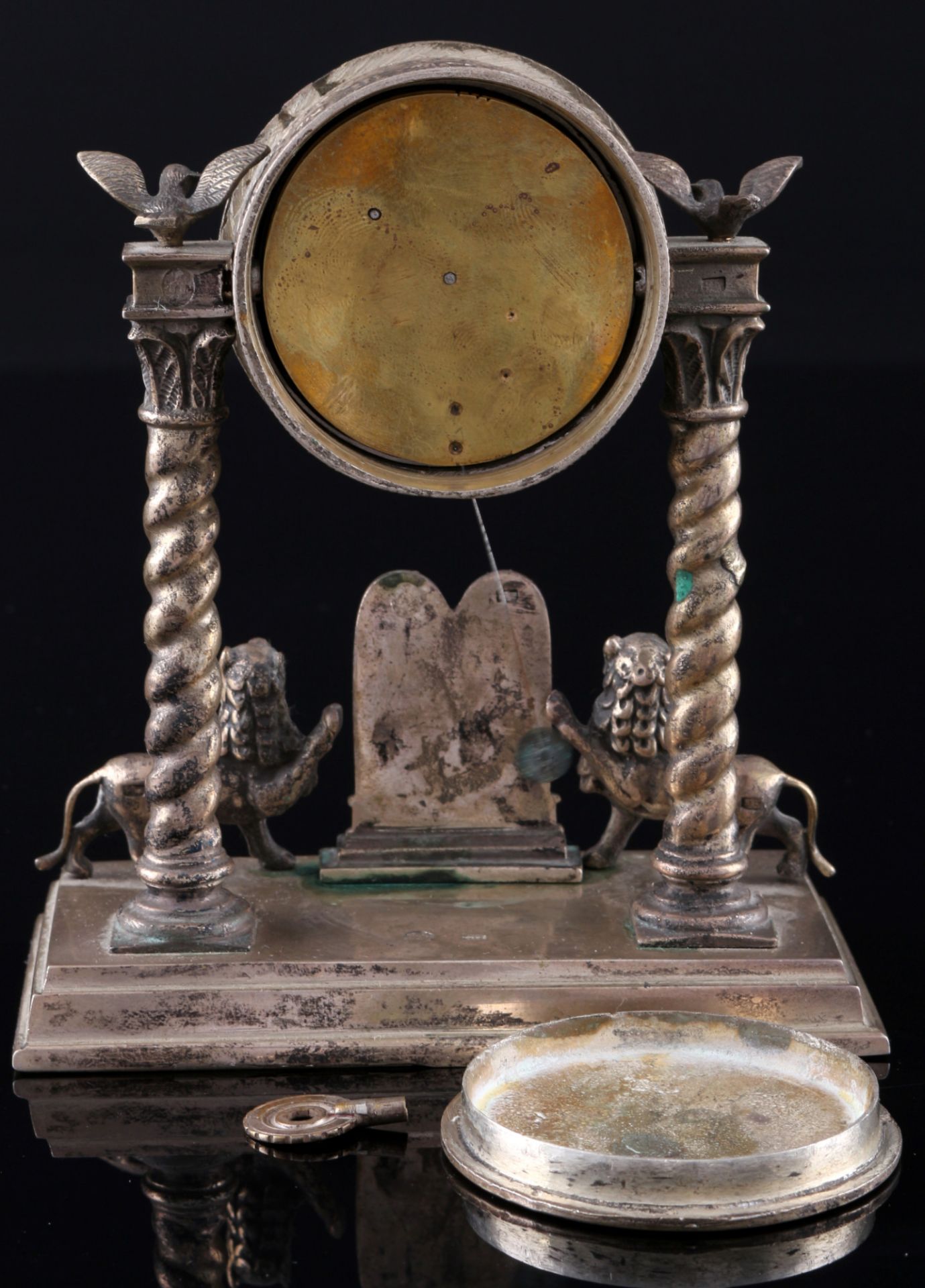 Silber Judaica Tischuhr mit Davidstern von 1858, silver judaica table clock with shield of david 185 - Bild 5 aus 7